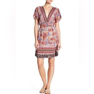 Angie Floral Print Boho Kimono Dress Above Knee Babydoll Kaftan S